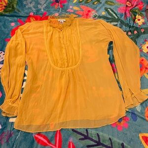 Harold's Gold Ruffled Long Sleeve Bib Collar Blouse